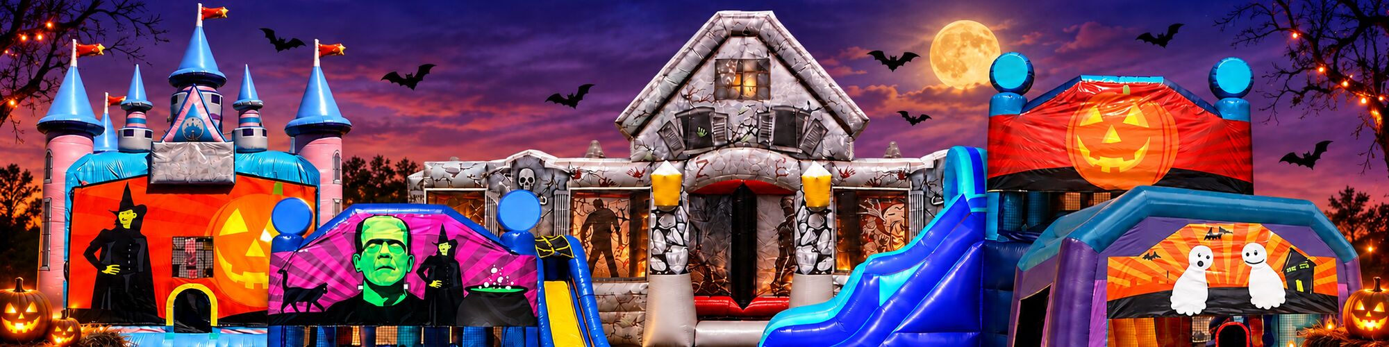 Halloween bounce houses and combos at night from Tampa Jump For Fun